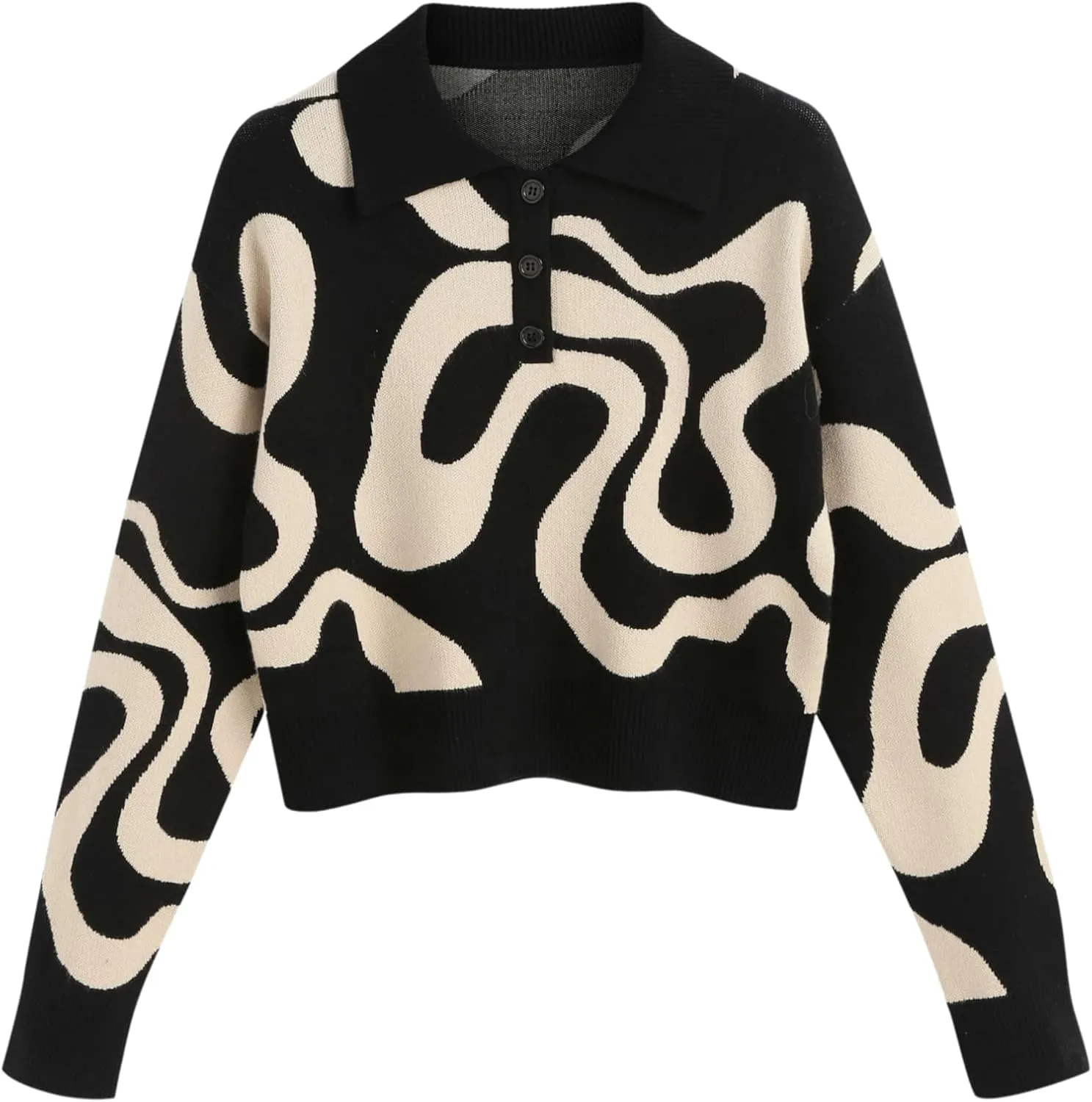 CIDER Women’s Color Block Cropped Collared Shirts Long Sleeve Sweater Pullover Tops