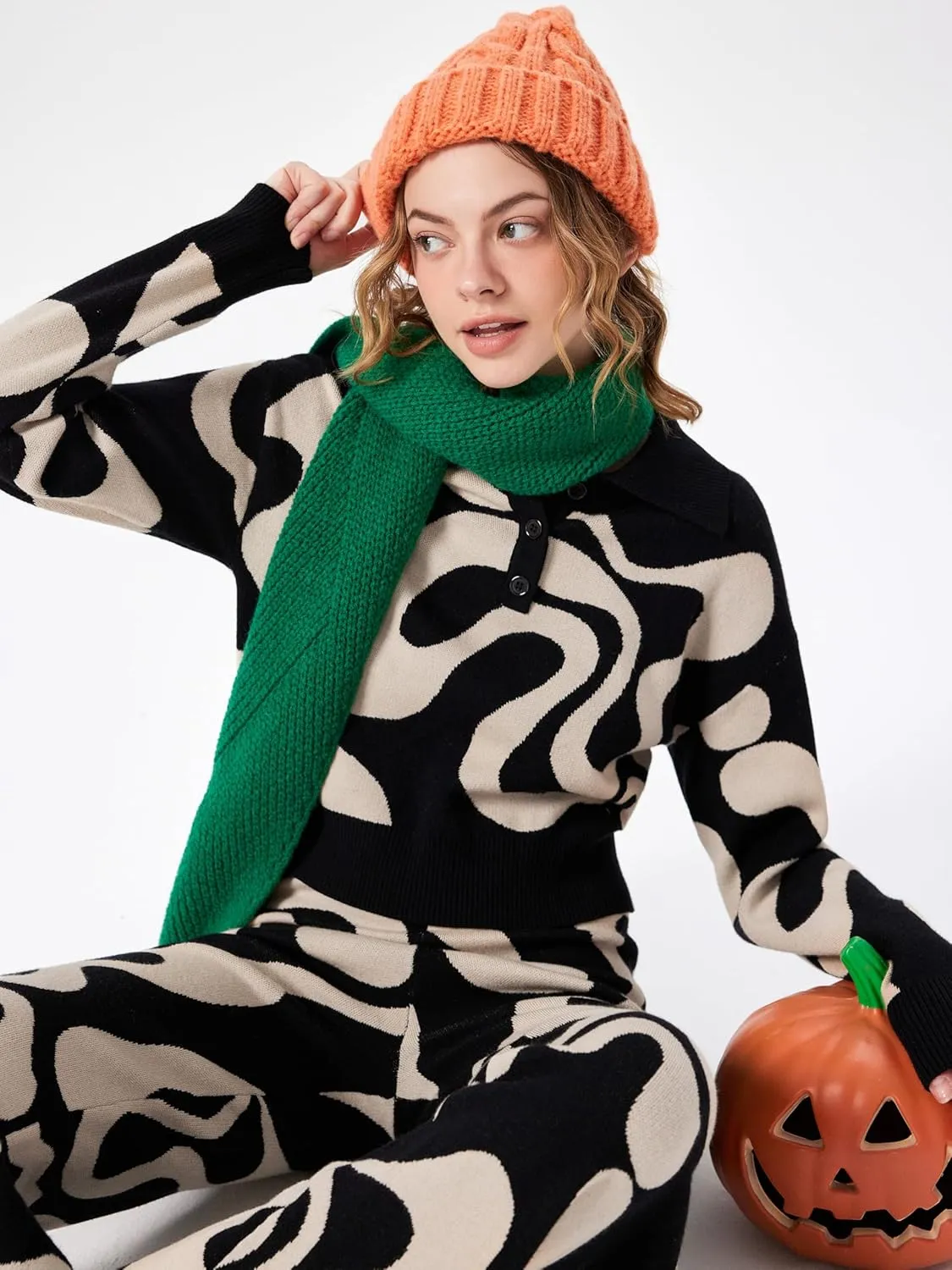 CIDER Women’s Color Block Cropped Collared Shirts Long Sleeve Sweater Pullover Tops