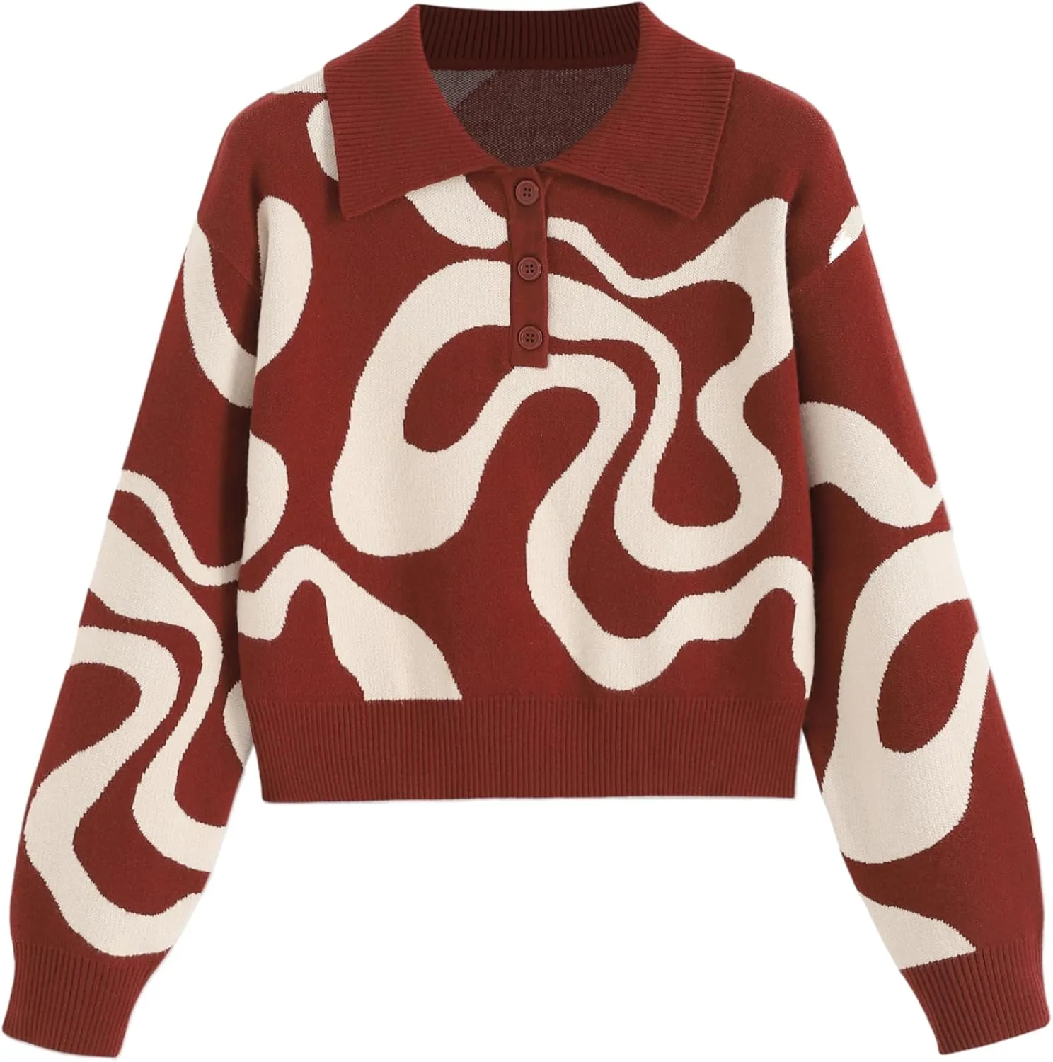 CIDER Women’s Color Block Cropped Collared Shirts Long Sleeve Sweater Pullover Tops
