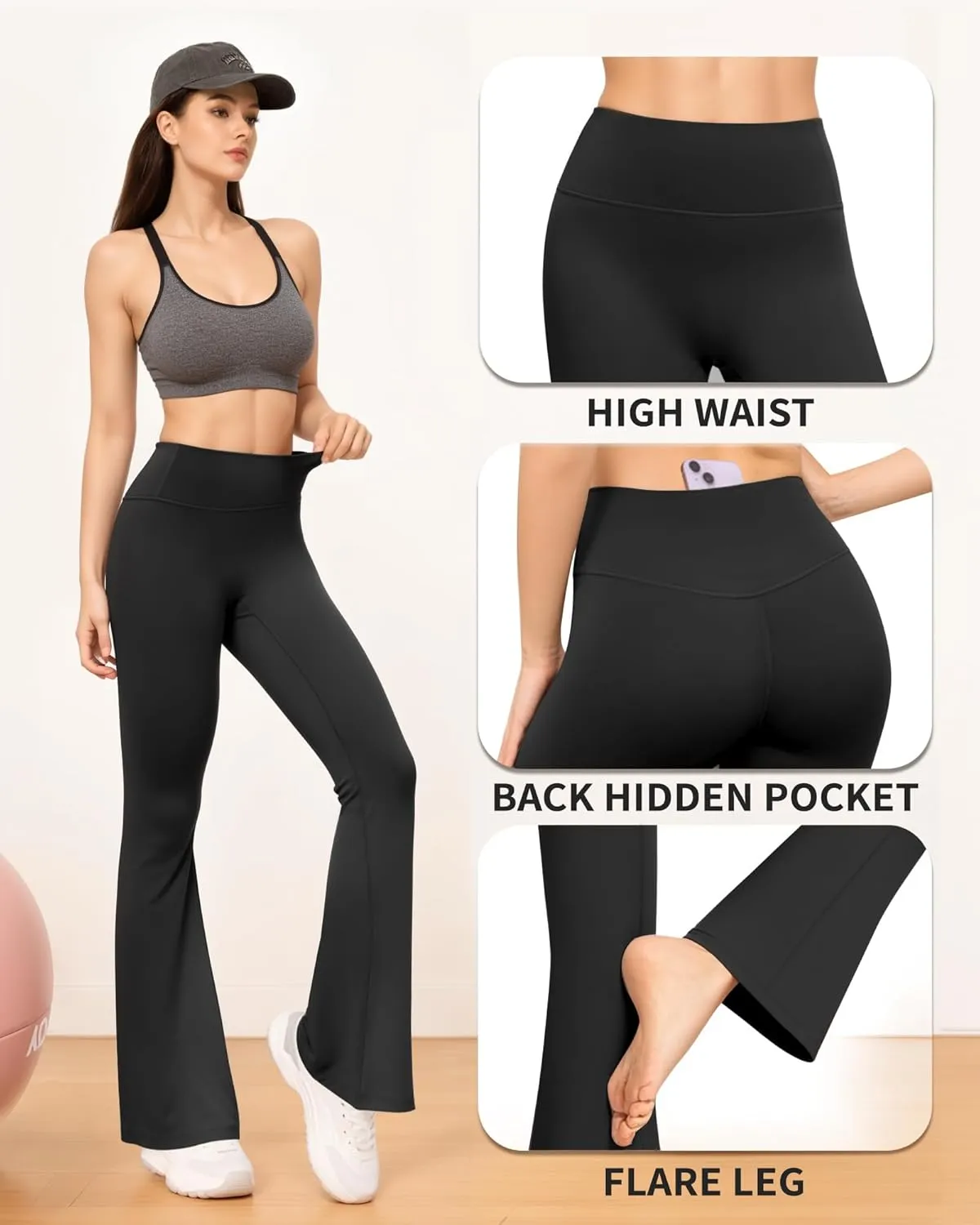 CLOZOZ Yoga Womens Butterleisure High Waist Flare Leggings with Pockets Bootcut Bell Bottoms Tummy Control Yoga Pants
