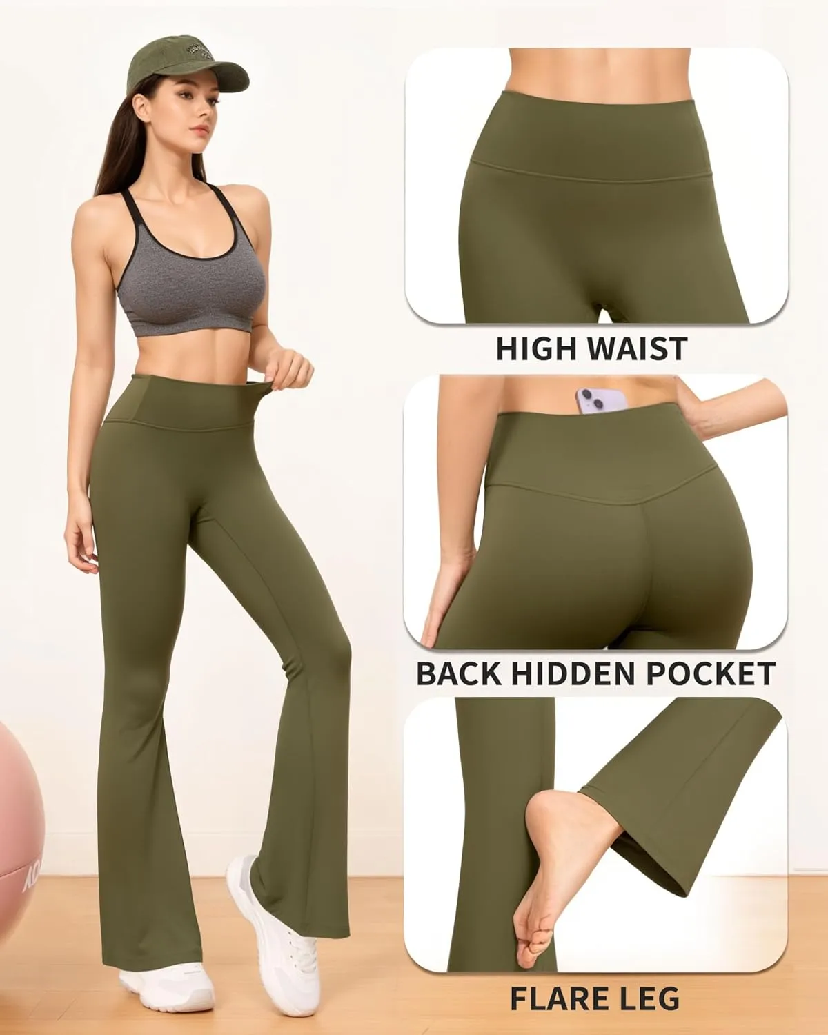 CLOZOZ Yoga Womens Butterleisure High Waist Flare Leggings with Pockets Bootcut Bell Bottoms Tummy Control Yoga Pants