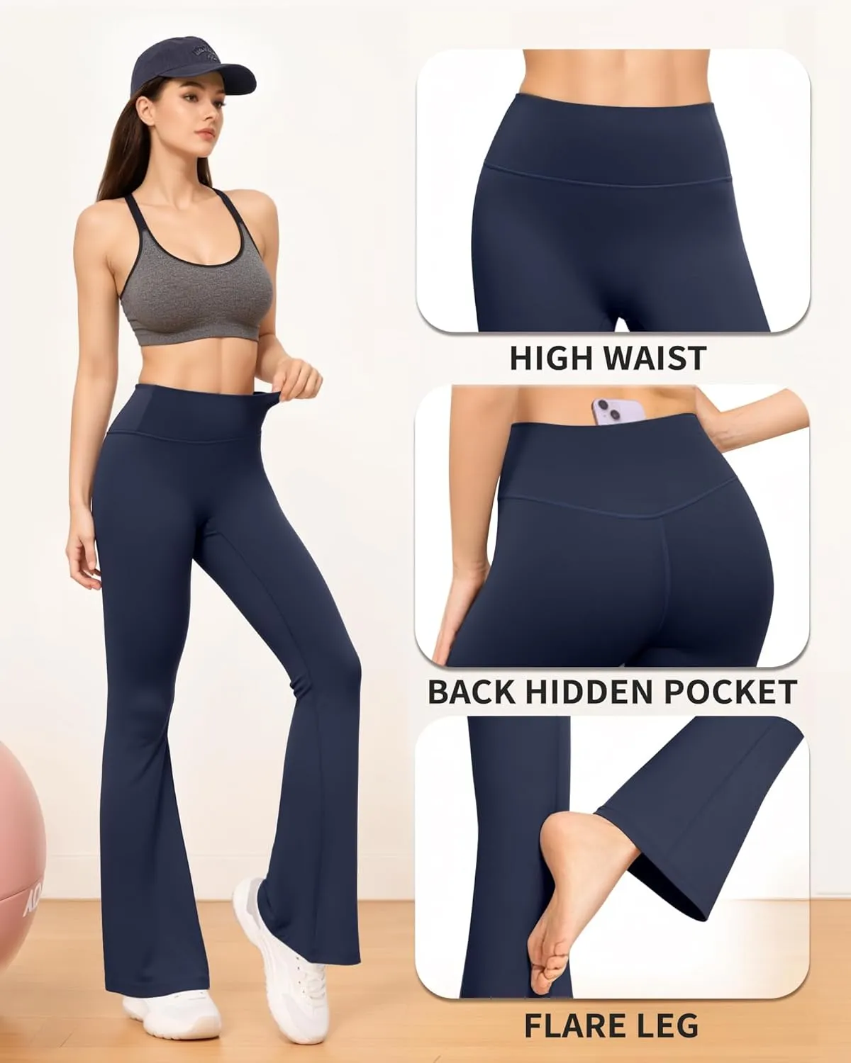 CLOZOZ Yoga Womens Butterleisure High Waist Flare Leggings with Pockets Bootcut Bell Bottoms Tummy Control Yoga Pants