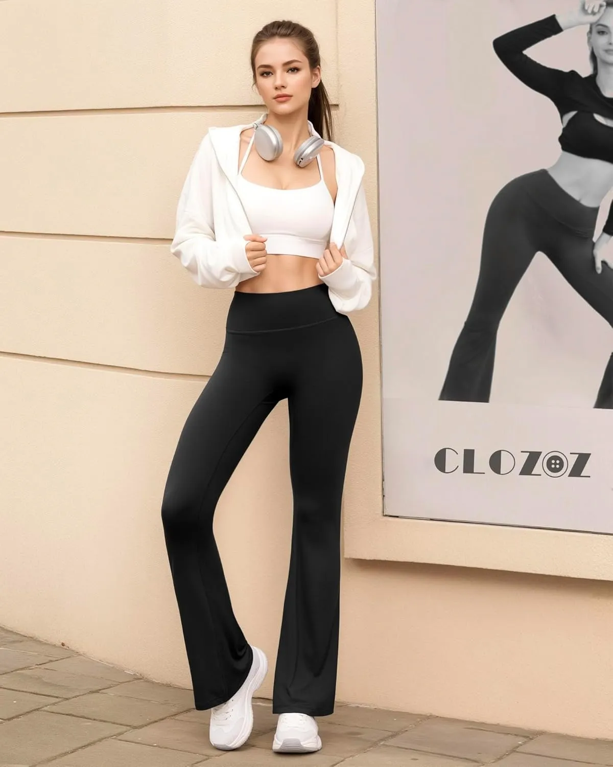 CLOZOZ Yoga Womens Butterleisure High Waist Flare Leggings with Pockets Bootcut Bell Bottoms Tummy Control Yoga Pants