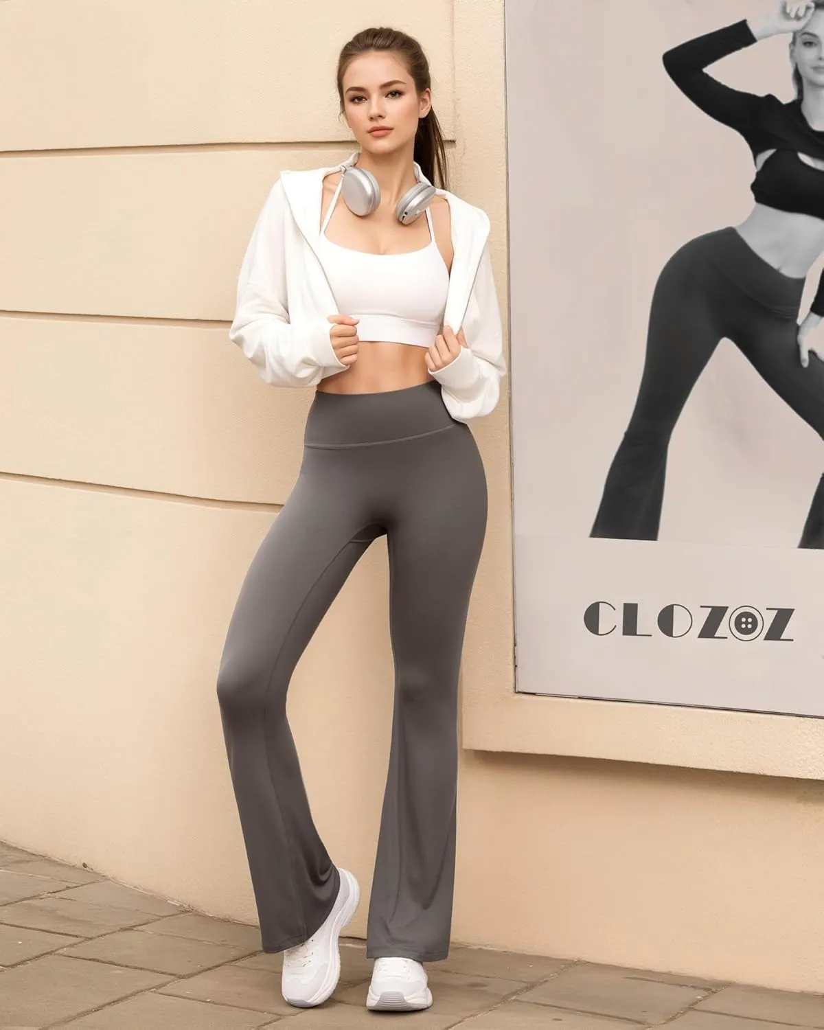 CLOZOZ Yoga Womens Butterleisure High Waist Flare Leggings with Pockets Bootcut Bell Bottoms Tummy Control Yoga Pants