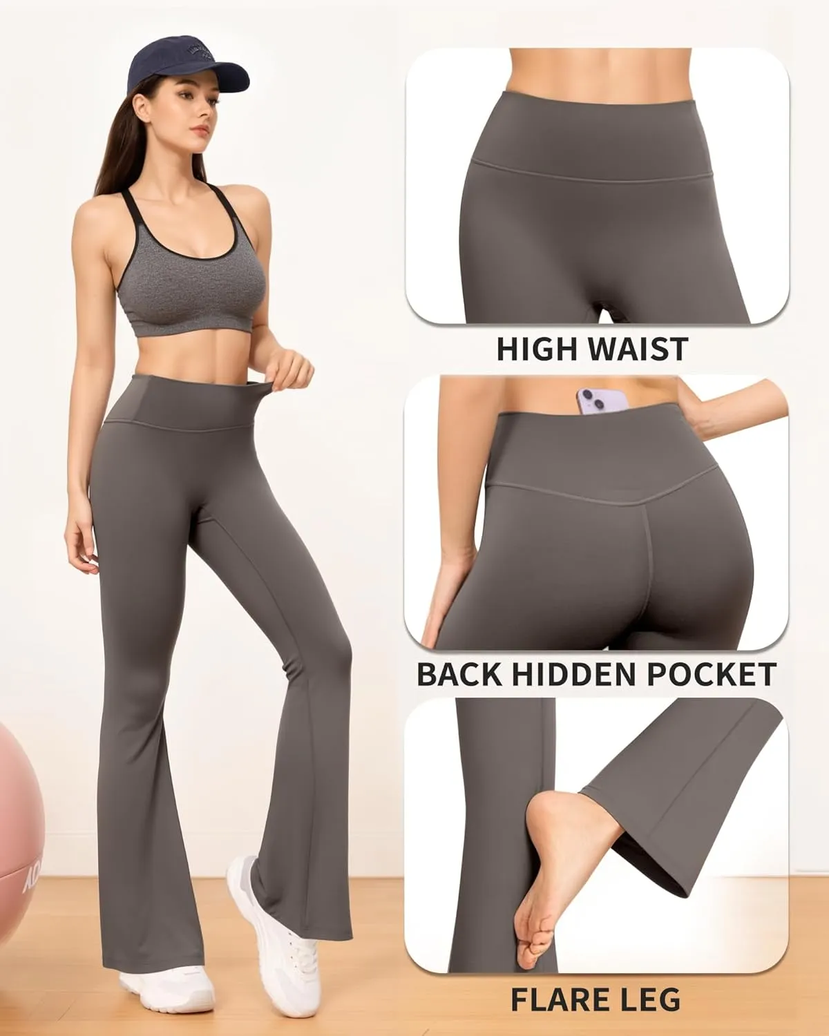 CLOZOZ Yoga Womens Butterleisure High Waist Flare Leggings with Pockets Bootcut Bell Bottoms Tummy Control Yoga Pants