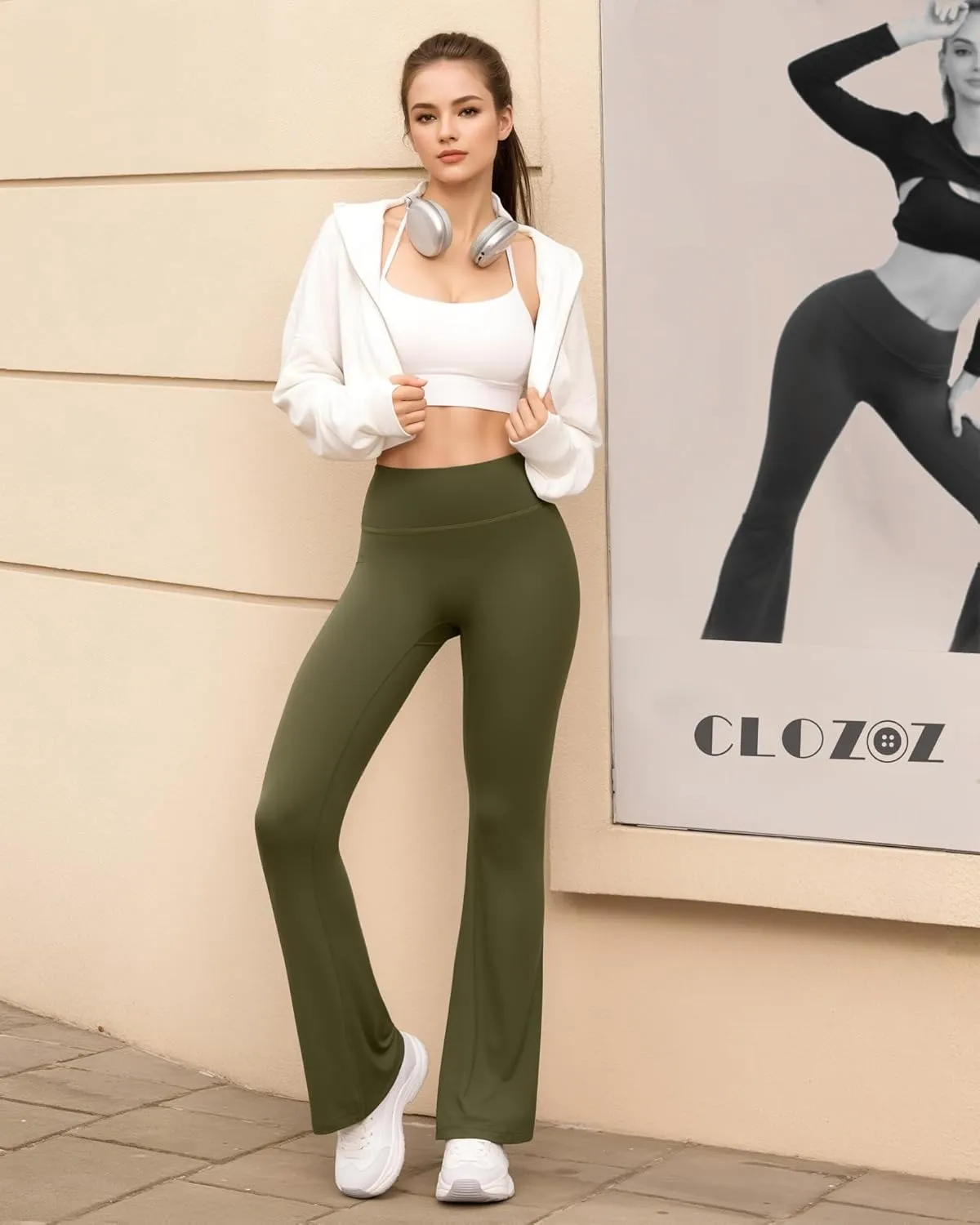 CLOZOZ Yoga Womens Butterleisure High Waist Flare Leggings with Pockets Bootcut Bell Bottoms Tummy Control Yoga Pants