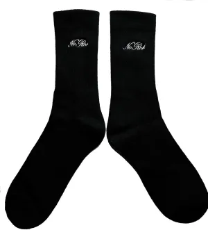 Crew Socks Black (US Women Size 6-10), Soft Ribbed Cotton Blend with Script Logo | Everyday Comfort Fit | Ideal for Athletic and Everyday Wear