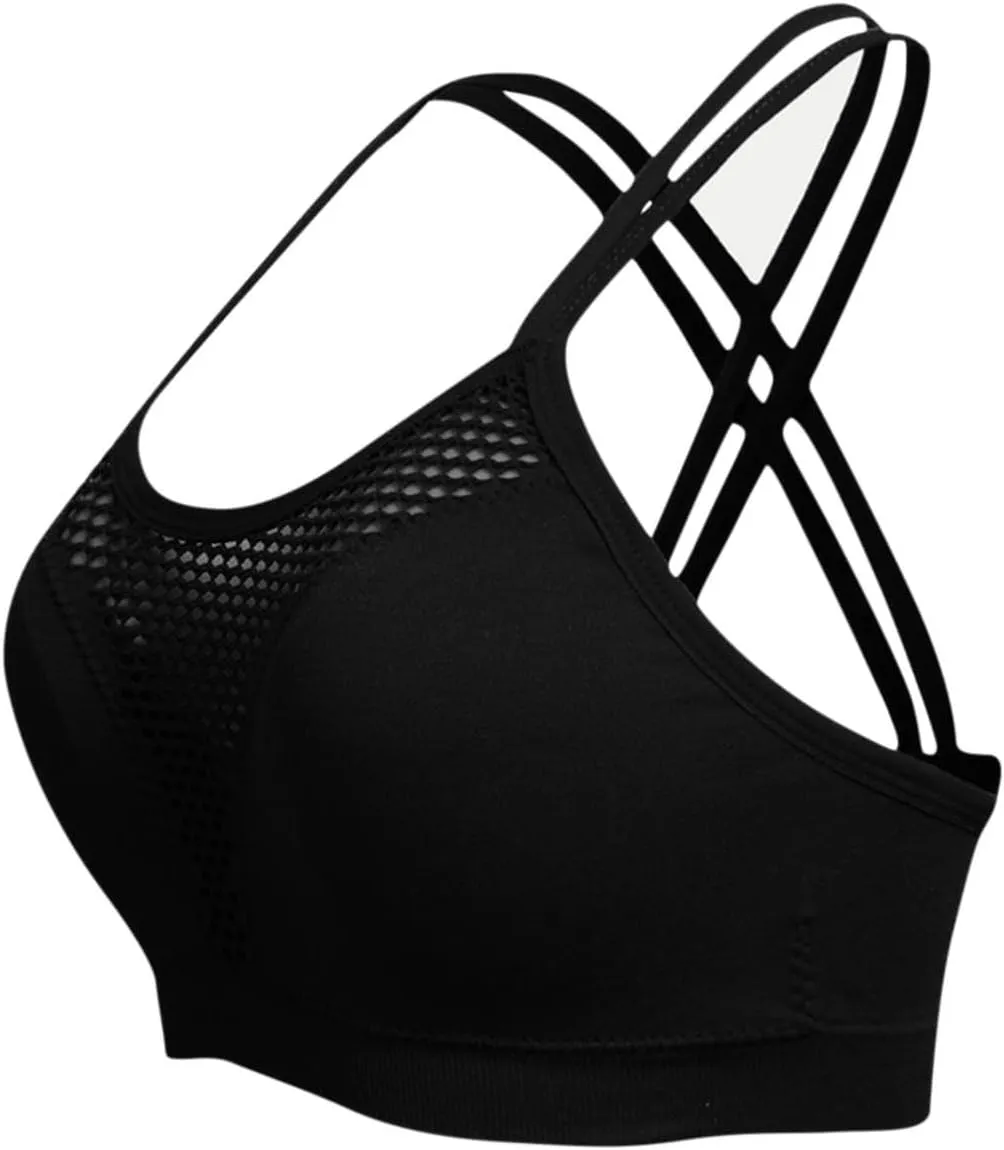Cross Back Sports Bra for Women Plus Size High Impact Mesh Quick Dry Workout Underwear Breathable Athletic Bralette