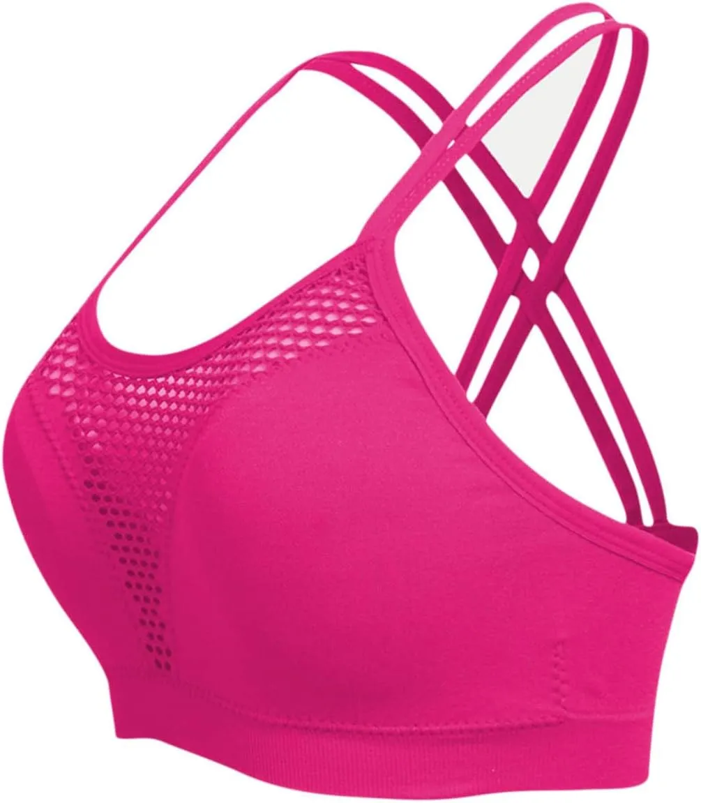 Cross Back Sports Bra for Women Plus Size High Impact Mesh Quick Dry Workout Underwear Breathable Athletic Bralette