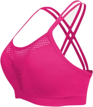 Cross Back Sports Bra for Women Plus Size High Impact Mesh Quick Dry Workout Underwear Breathable Athletic Bralette