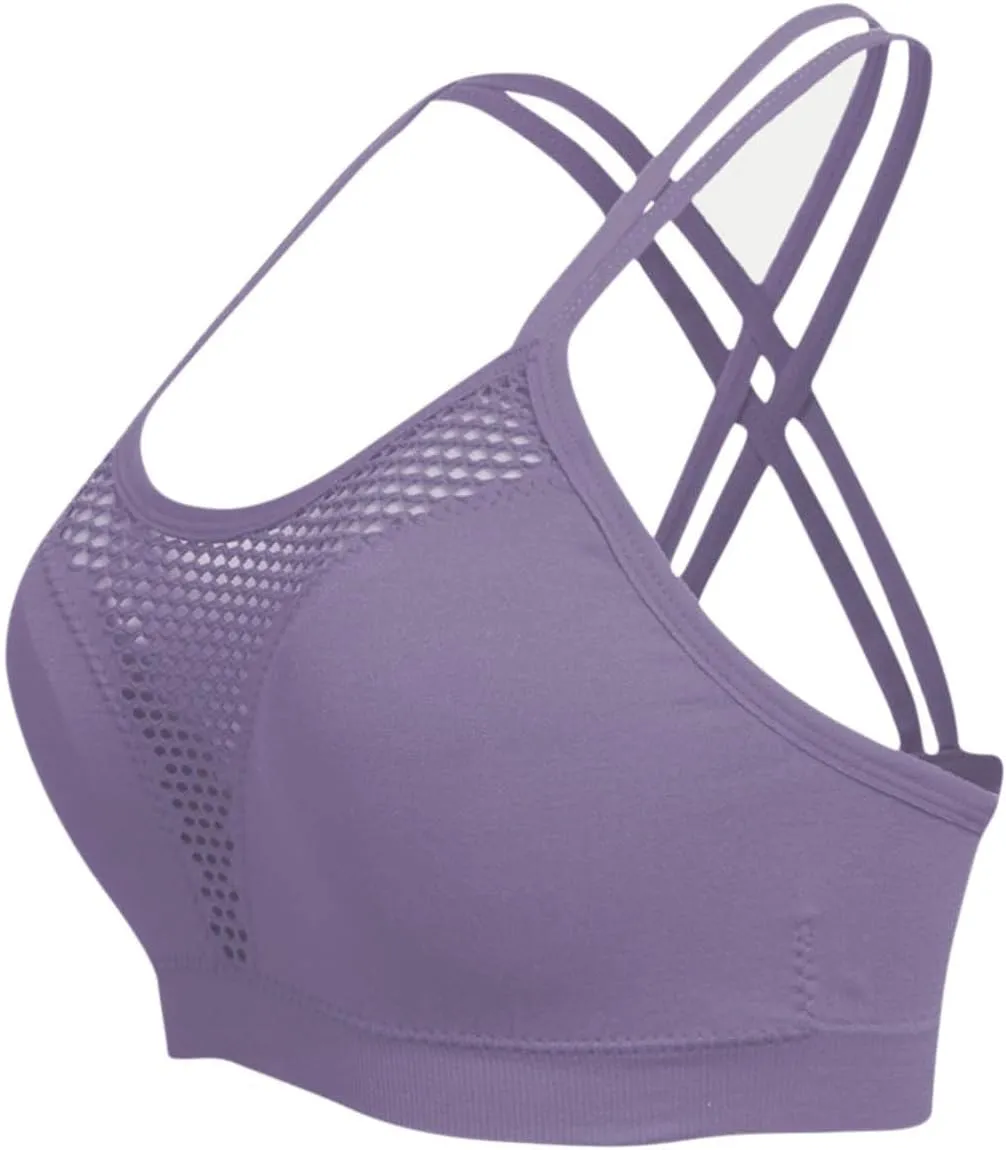 Cross Back Sports Bra for Women Plus Size High Impact Mesh Quick Dry Workout Underwear Breathable Athletic Bralette