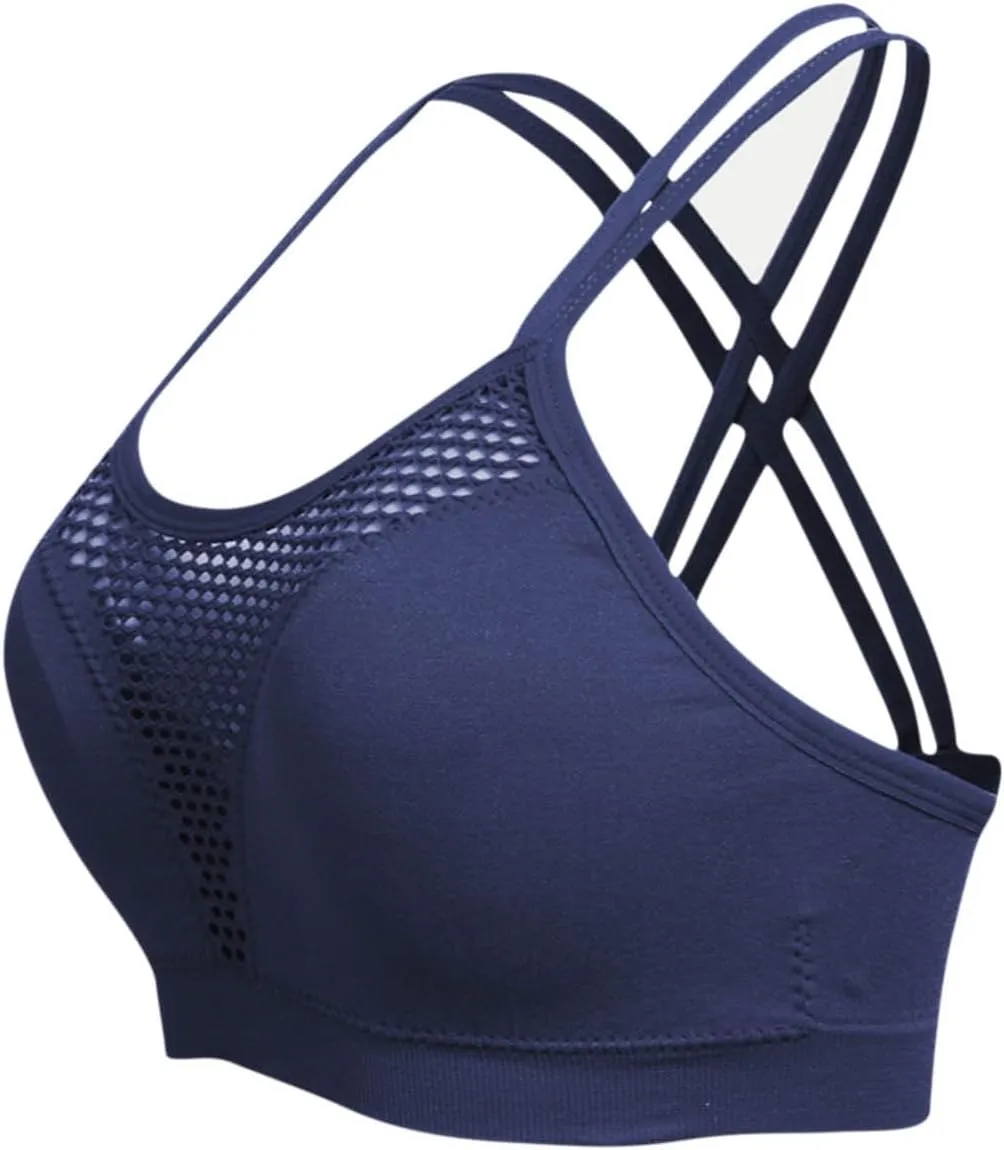 Cross Back Sports Bra for Women Plus Size High Impact Mesh Quick Dry Workout Underwear Breathable Athletic Bralette