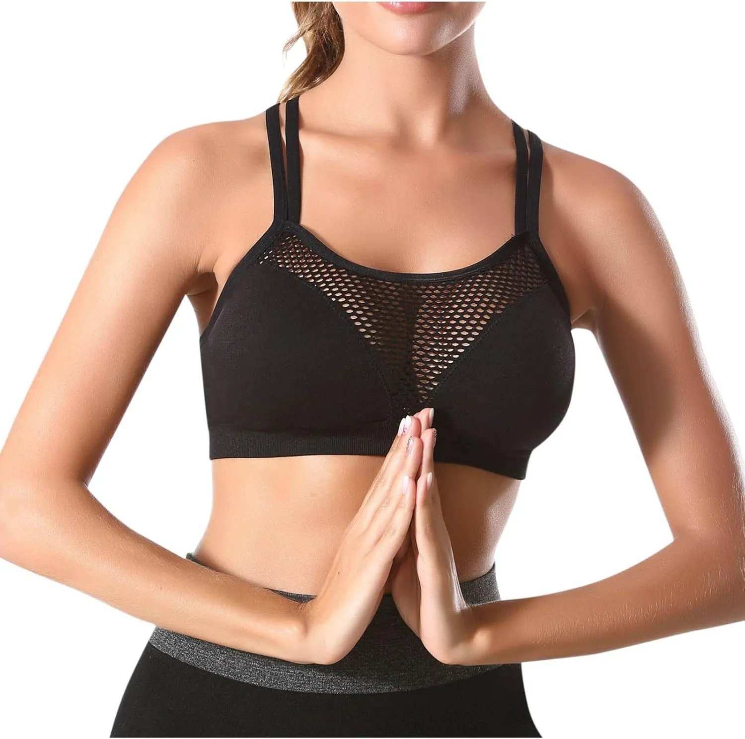 Cross Back Sports Bra for Women Plus Size High Impact Mesh Quick Dry Workout Underwear Breathable Athletic Bralette