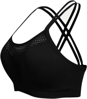 Cross Back Sports Bra for Women Plus Size High Impact Mesh Quick Dry Workout Underwear Breathable Athletic Bralette