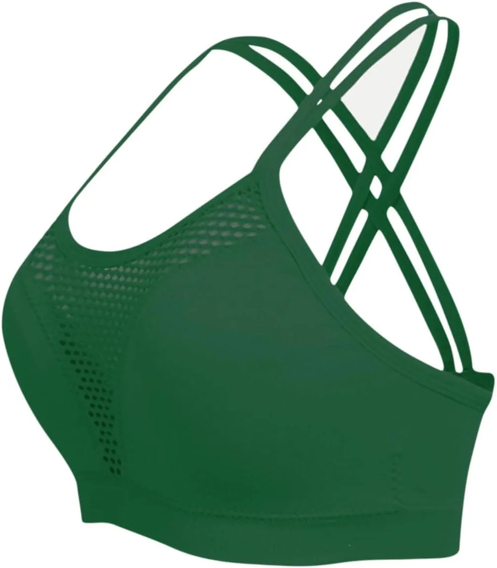 Cross Back Sports Bra for Women Plus Size High Impact Mesh Quick Dry Workout Underwear Breathable Athletic Bralette