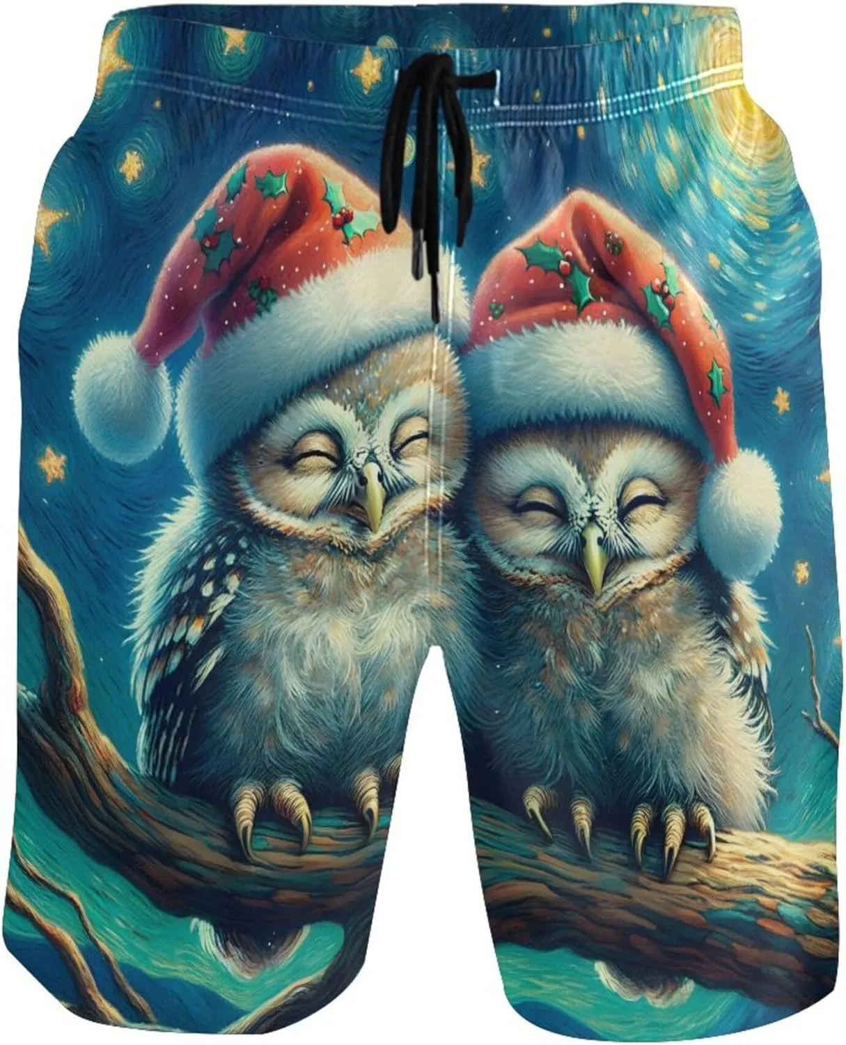 Cute Owls Couple Starry Night Men's Swim Trunks Funny Bathing Suit Quick Dry Surf Swimming Boardshorts S
