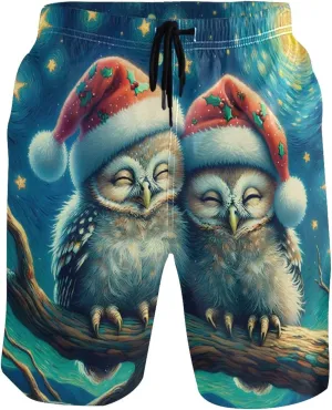 Cute Owls Couple Starry Night Men's Swim Trunks Funny Bathing Suit Quick Dry Surf Swimming Boardshorts S