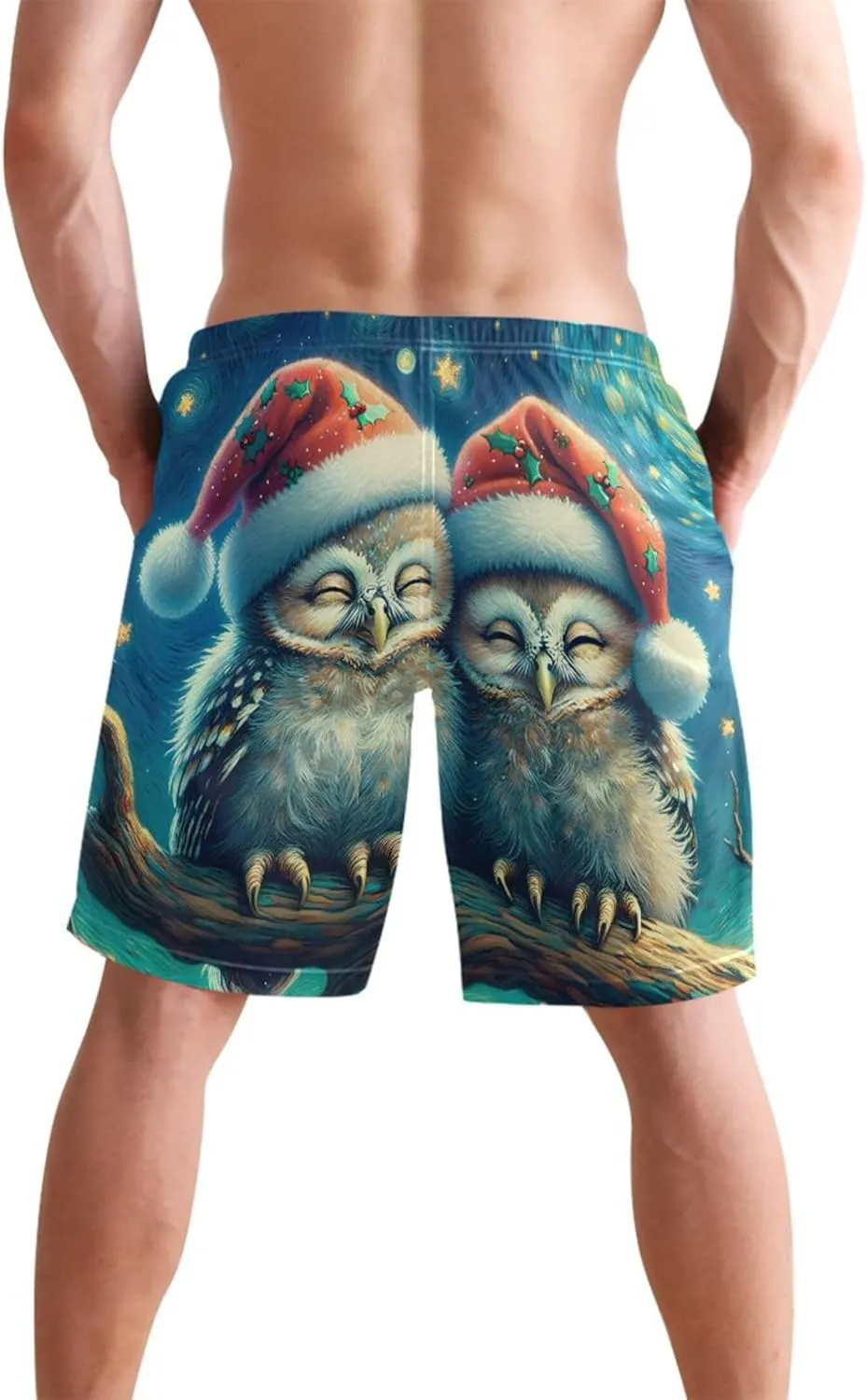Cute Owls Couple Starry Night Men's Swim Trunks Funny Bathing Suit Quick Dry Surf Swimming Boardshorts S