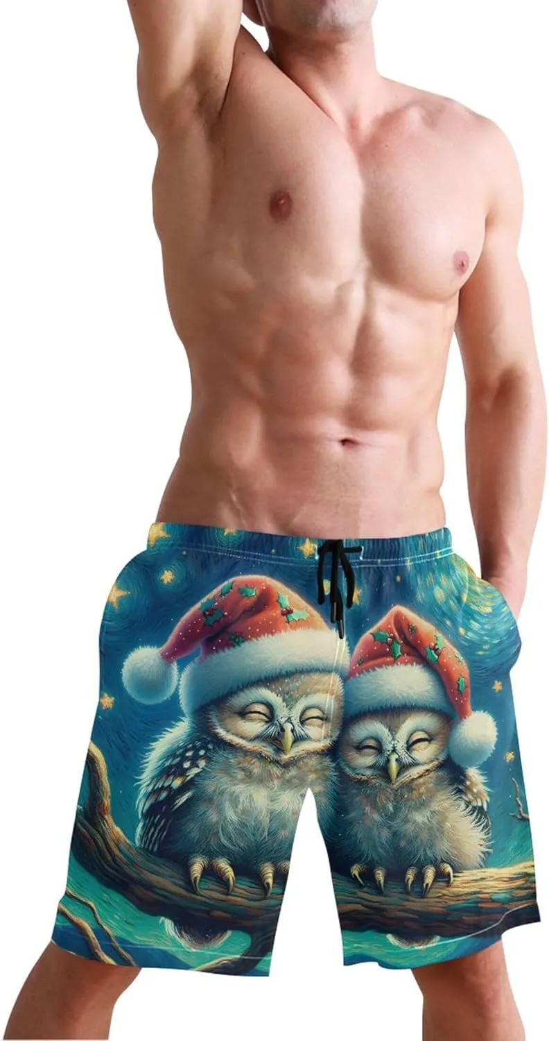 Cute Owls Couple Starry Night Men's Swim Trunks Funny Bathing Suit Quick Dry Surf Swimming Boardshorts S