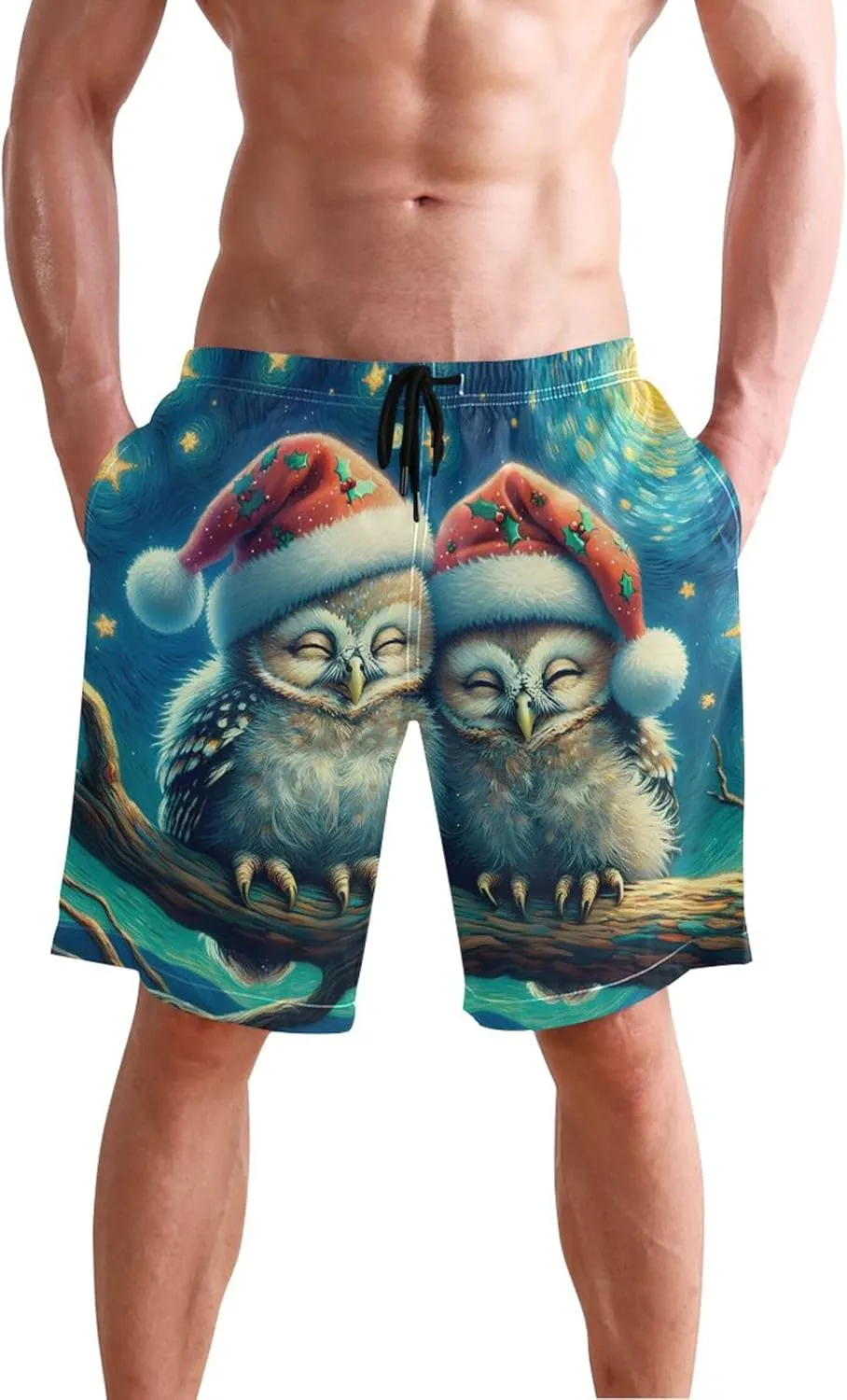 Cute Owls Couple Starry Night Men's Swim Trunks Funny Bathing Suit Quick Dry Surf Swimming Boardshorts S
