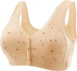 Daisy Bras for Older Women Front Button Closure Wireless Bra Push Up Breathable Sports Bra Plus