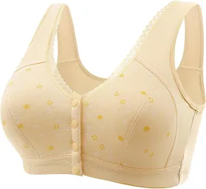 Daisy Bras for Older Women Front Button Closure Wireless Bra Push Up Breathable Sports Bra Plus