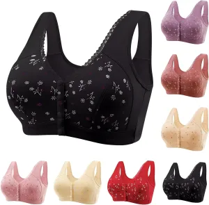 Daisy Bras for Older Women Front Button Closure Wireless Bra Push Up Breathable Sports Bra Plus