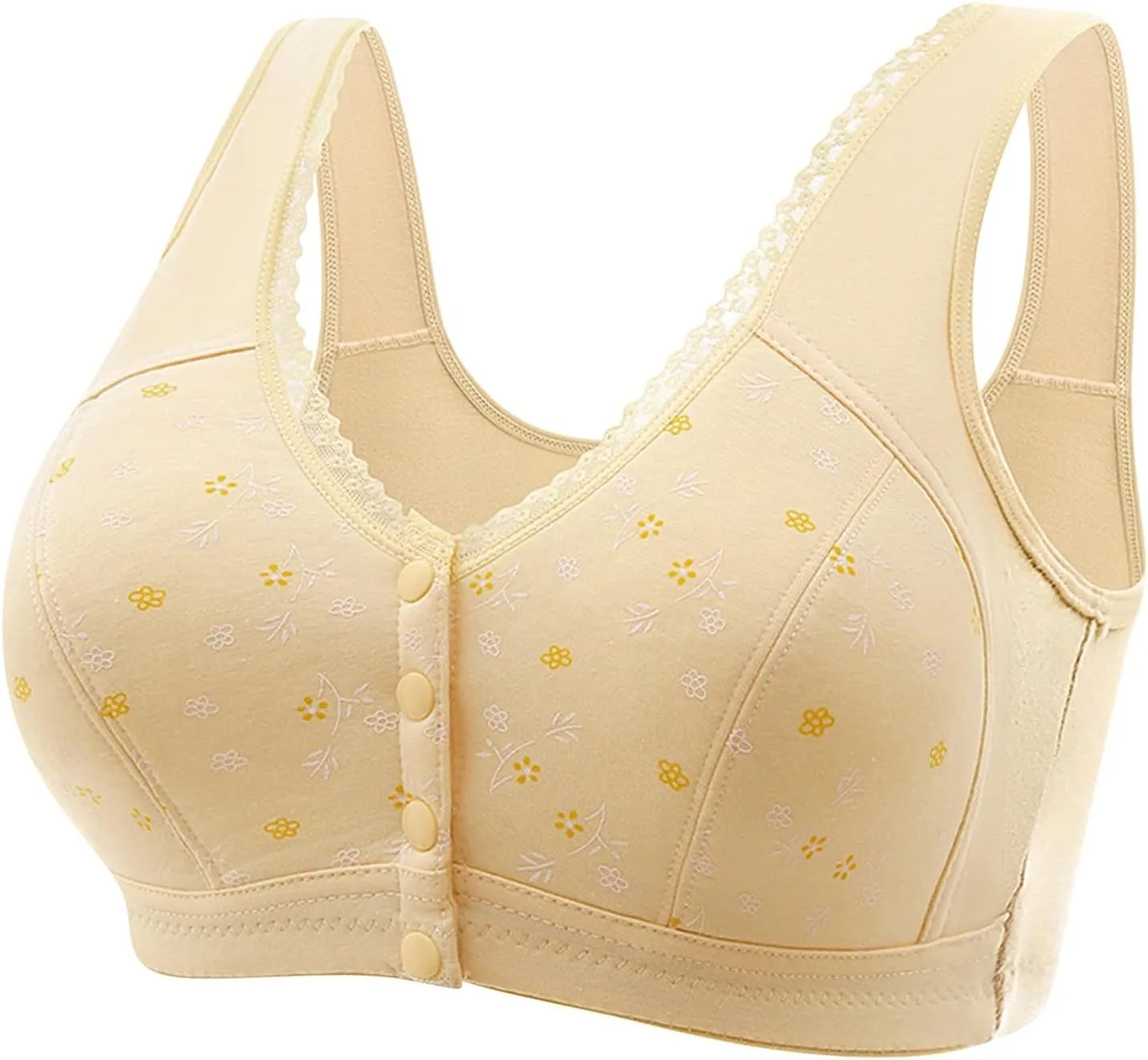 Daisy Bras for Older Women Front Button Closure Wireless Bra Push Up Breathable Sports Bra Plus