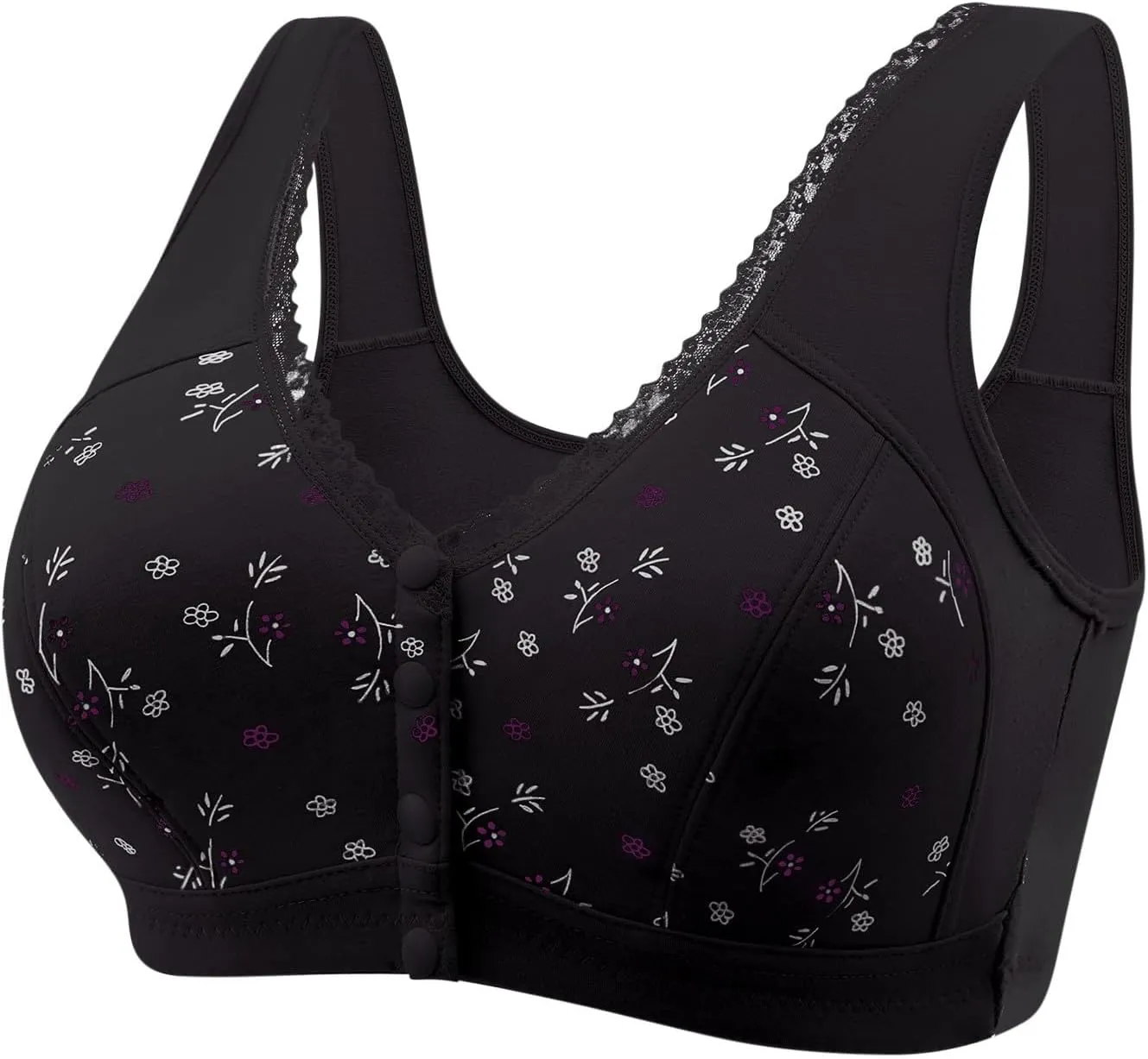 Daisy Bras for Older Women Front Button Closure Wireless Bra Push Up Breathable Sports Bra Plus
