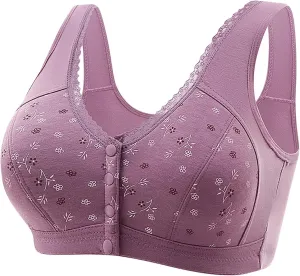 Daisy Bras for Older Women Front Button Closure Wireless Bra Push Up Breathable Sports Bra Plus