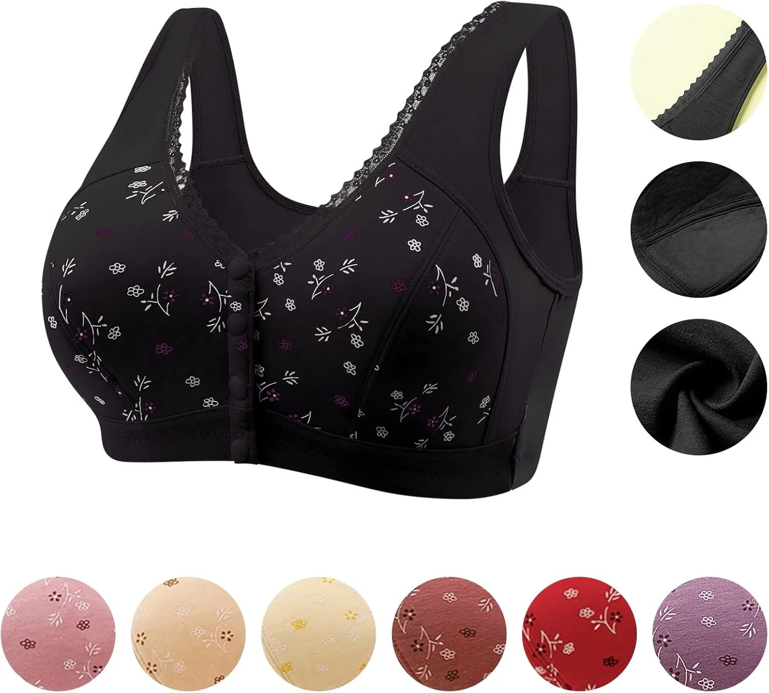 Daisy Bras for Older Women Front Button Closure Wireless Bra Push Up Breathable Sports Bra Plus