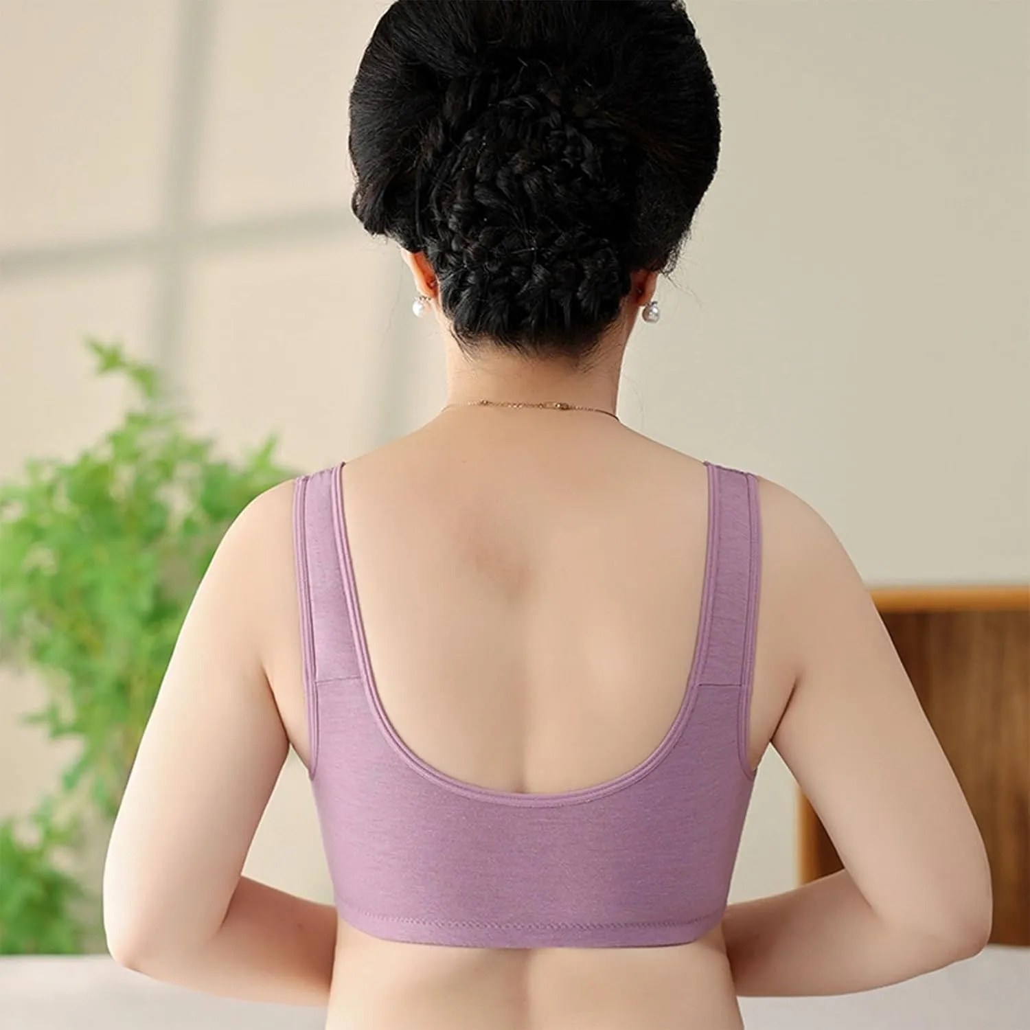 Daisy Bras for Older Women Front Button Closure Wireless Bra Push Up Breathable Sports Bra Plus