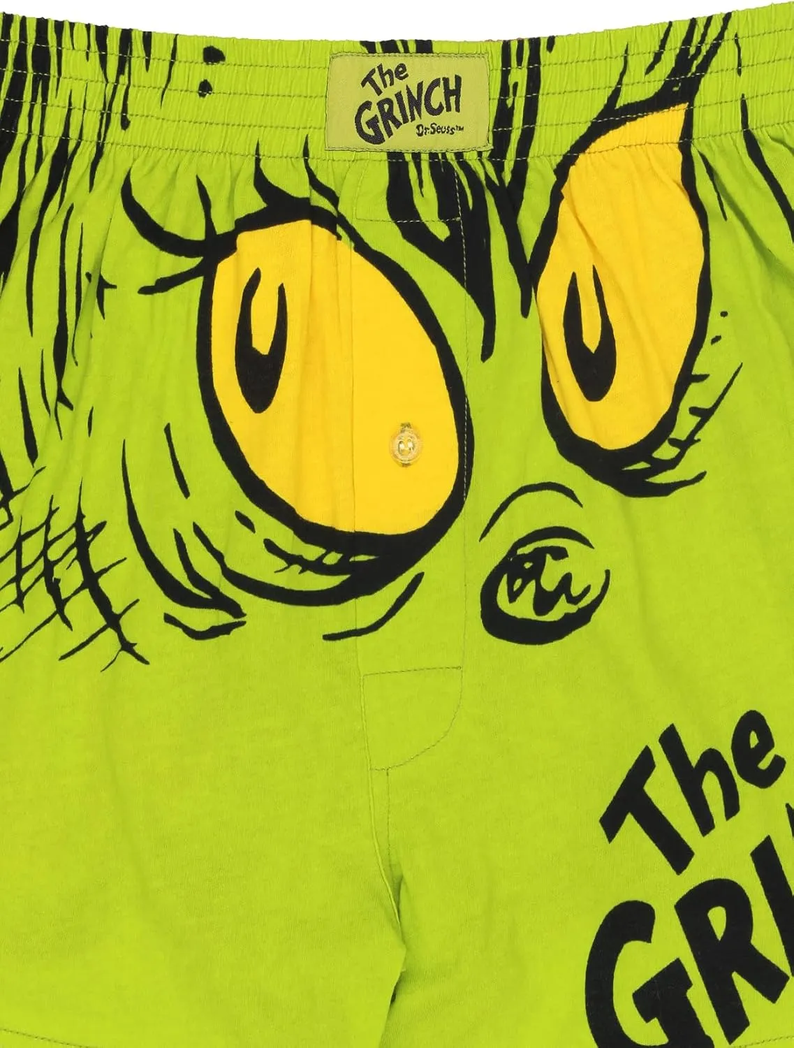 Dr. Seuss The Grinch Holiday Men's Button Fly Boxer Lounge Shorts