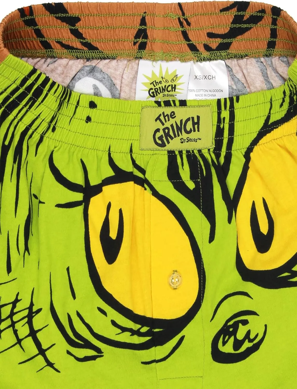 Dr. Seuss The Grinch Holiday Men's Button Fly Boxer Lounge Shorts