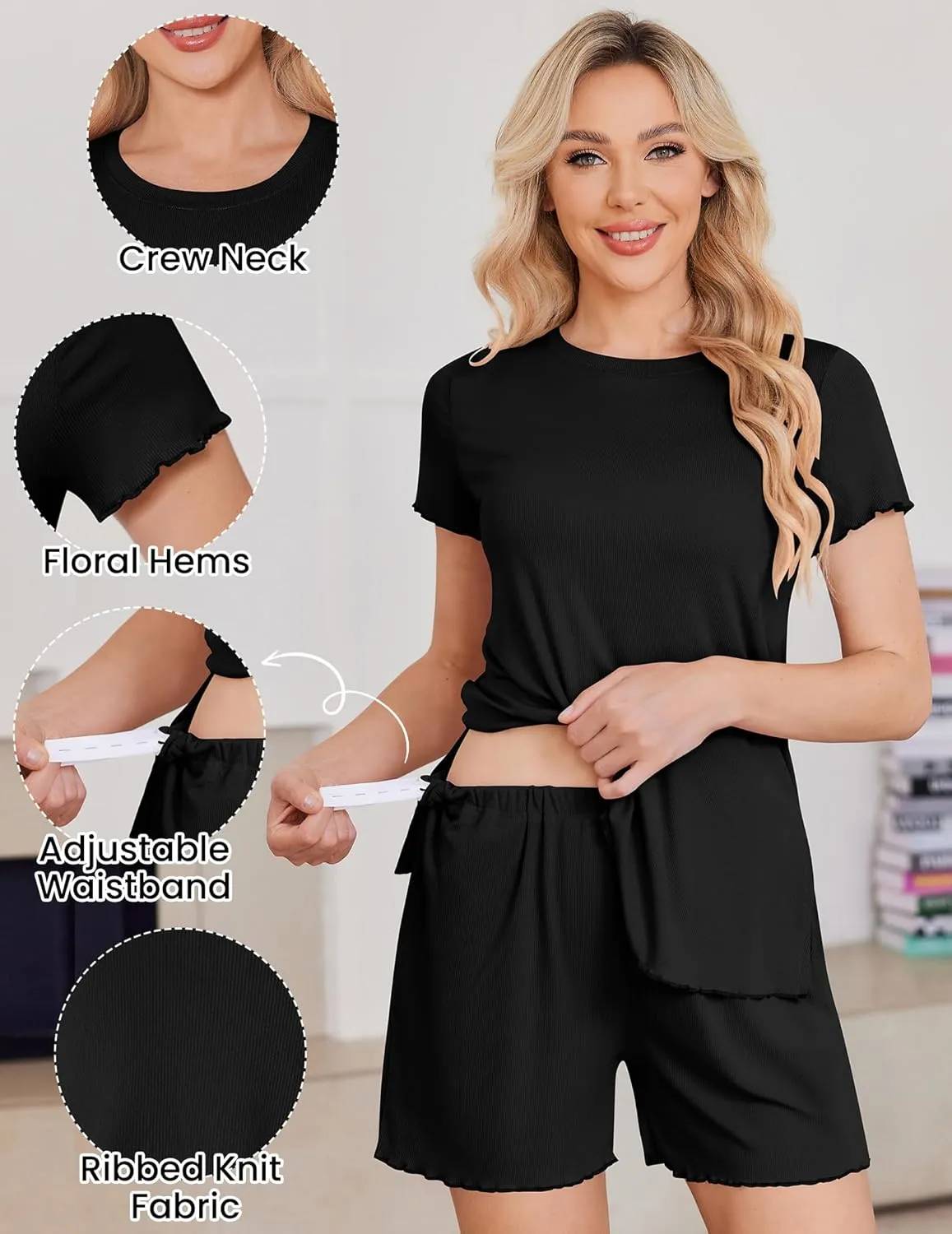 Ekoauer Women 2 Piece Maternity Pajamas Set Lightweight Pregnancy Outfit Ribbed Knit Postpartum Loungewear Set with Pocket