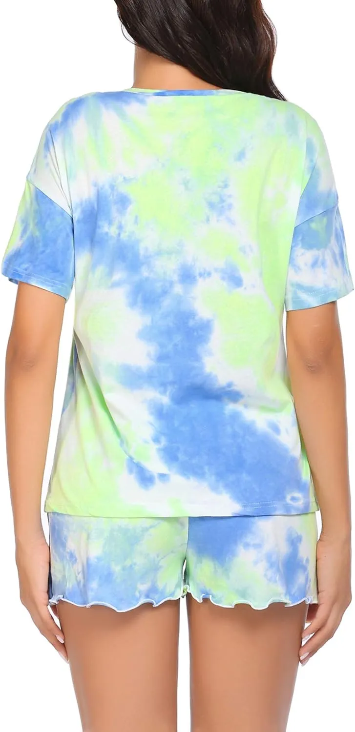 Ekouaer Tie Dye Pajamas Set Womens Loungewear Sleepwear 2 Piece PJ Sets