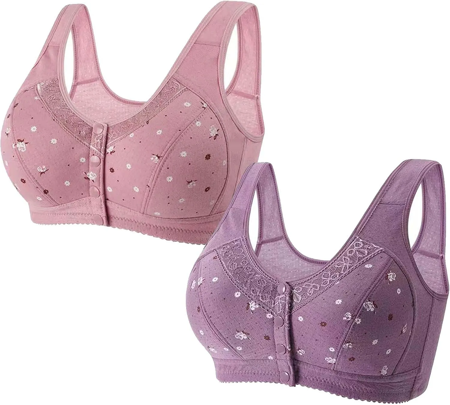 Everyday Bras pack Women Front Close Snap Builtup Sports Push Up Wire Free Bras Daisy Bra Older Women Large Si