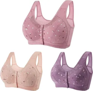 Everyday Bras pack Women Front Close Snap Builtup Sports Push Up Wire Free Bras Daisy Bra Older Women Large Si