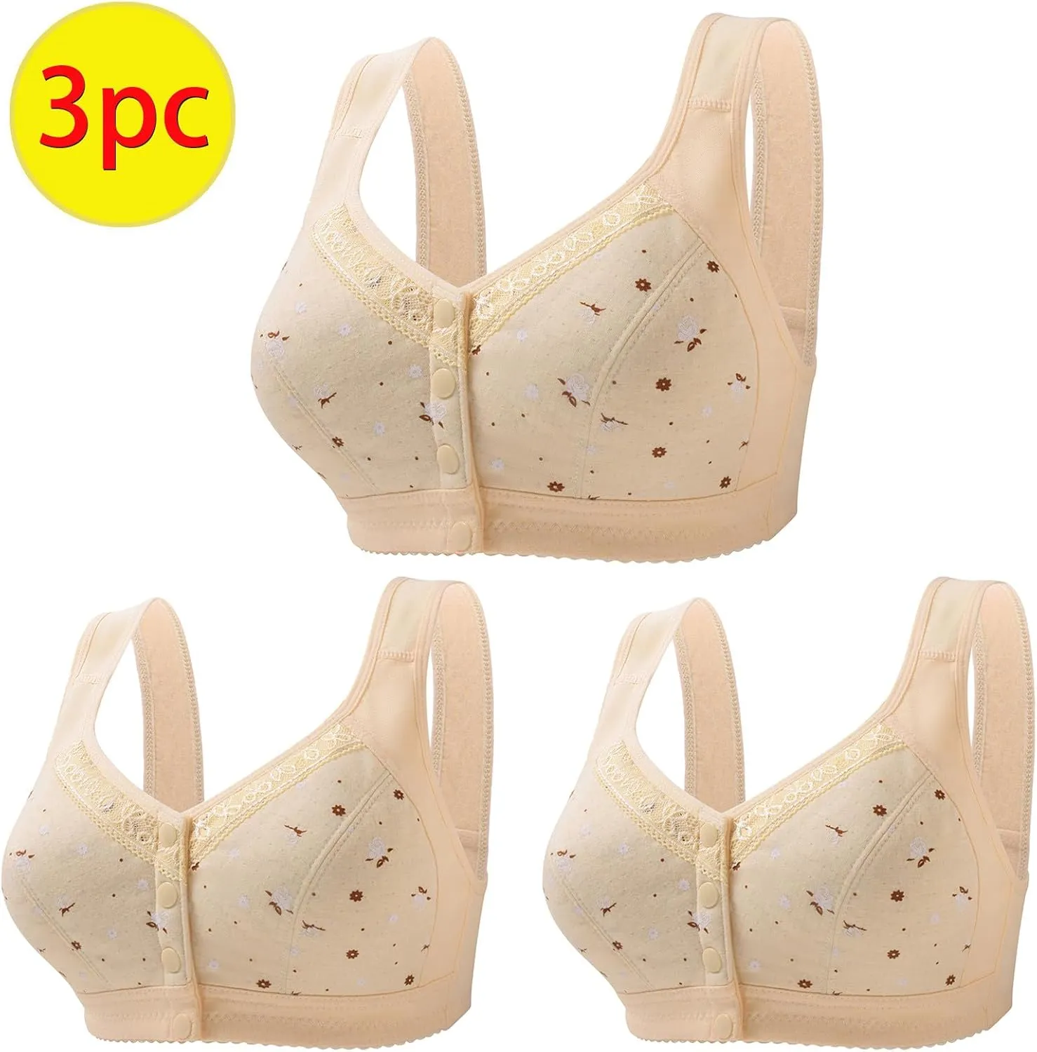 Everyday Bras pack Women Front Close Snap Builtup Sports Push Up Wire Free Bras Daisy Bra Older Women Large Si