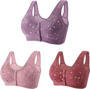 Everyday Bras pack Women Front Close Snap Builtup Sports Push Up Wire Free Bras Daisy Bra Older Women Large Si