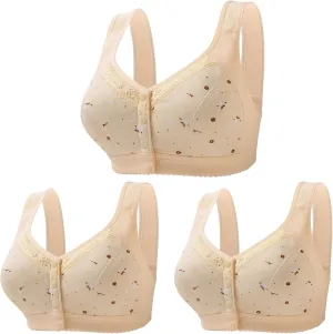 Everyday Bras pack Women Front Close Snap Builtup Sports Push Up Wire Free Bras Daisy Bra Older Women Large Si