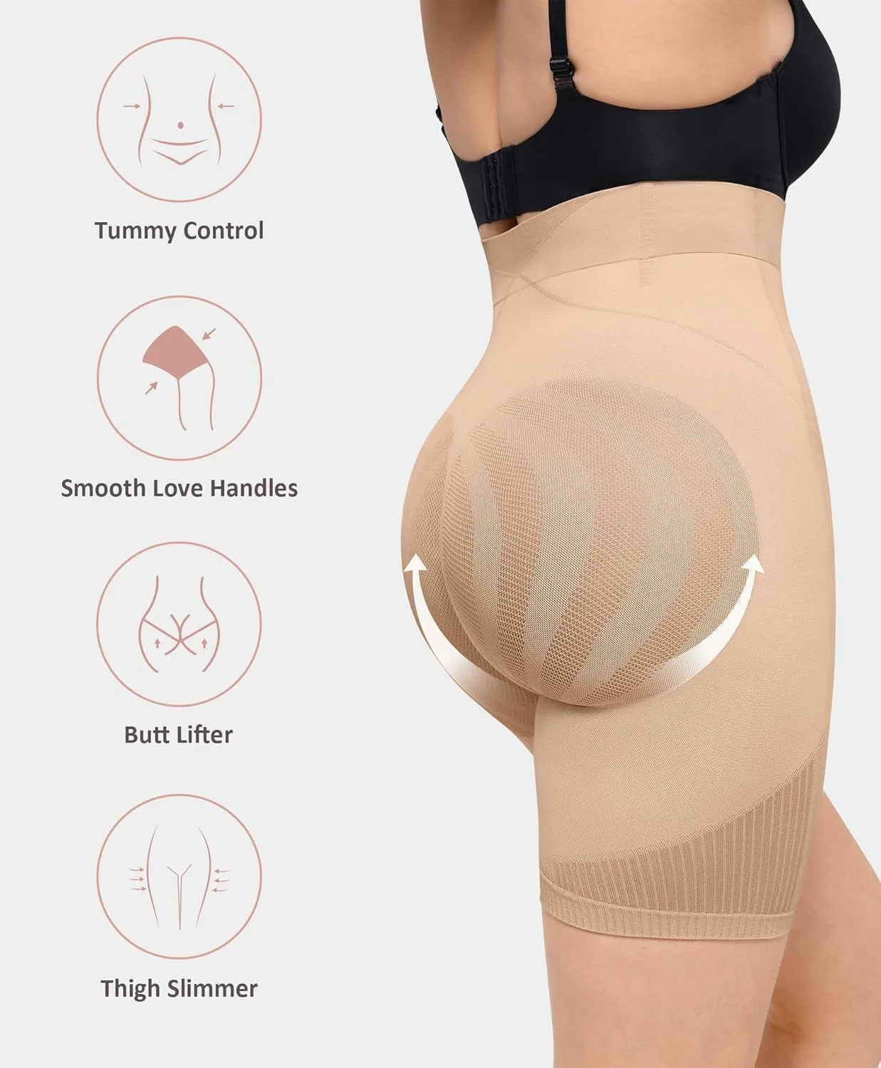 FeelinGirl High Waisted Body Shaper Shorts Shapewear for Women Tummy Control Thigh Slimming Underwear