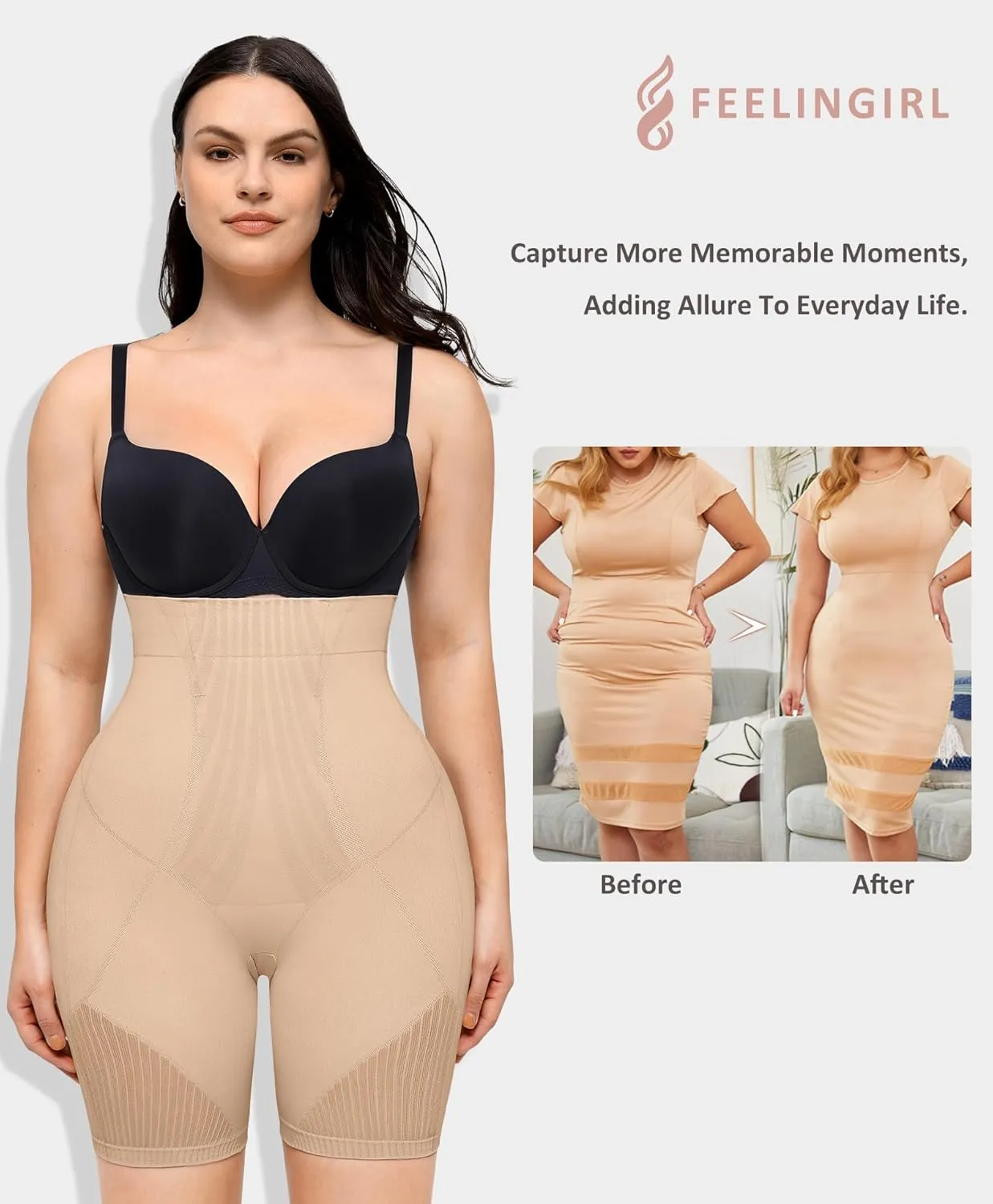 FeelinGirl High Waisted Body Shaper Shorts Shapewear for Women Tummy Control Thigh Slimming Underwear