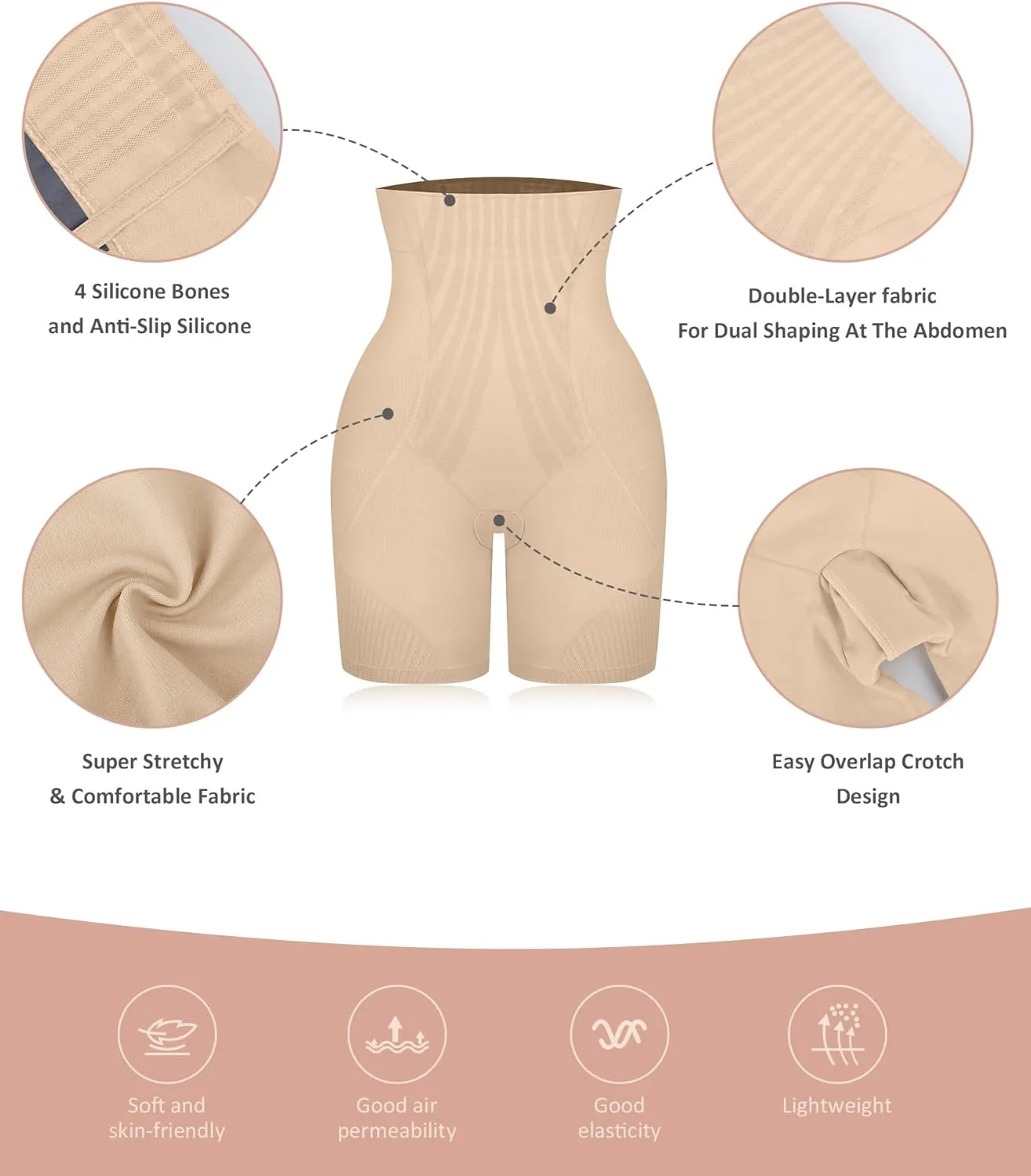 FeelinGirl High Waisted Body Shaper Shorts Shapewear for Women Tummy Control Thigh Slimming Underwear