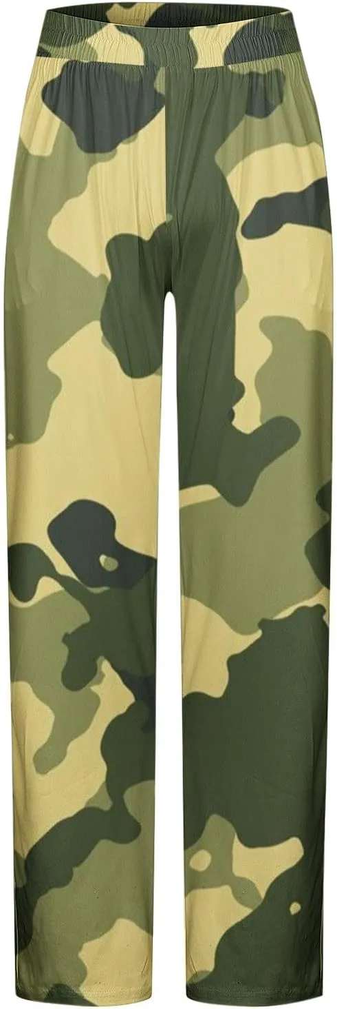 Finelylove Mens Sweatpants Loose Fit Camo Pants Elastic Waist Straight Leg Casual Lounge Pants Loungewear Trousers