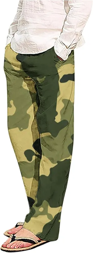 Finelylove Mens Sweatpants Loose Fit Camo Pants Elastic Waist Straight Leg Casual Lounge Pants Loungewear Trousers