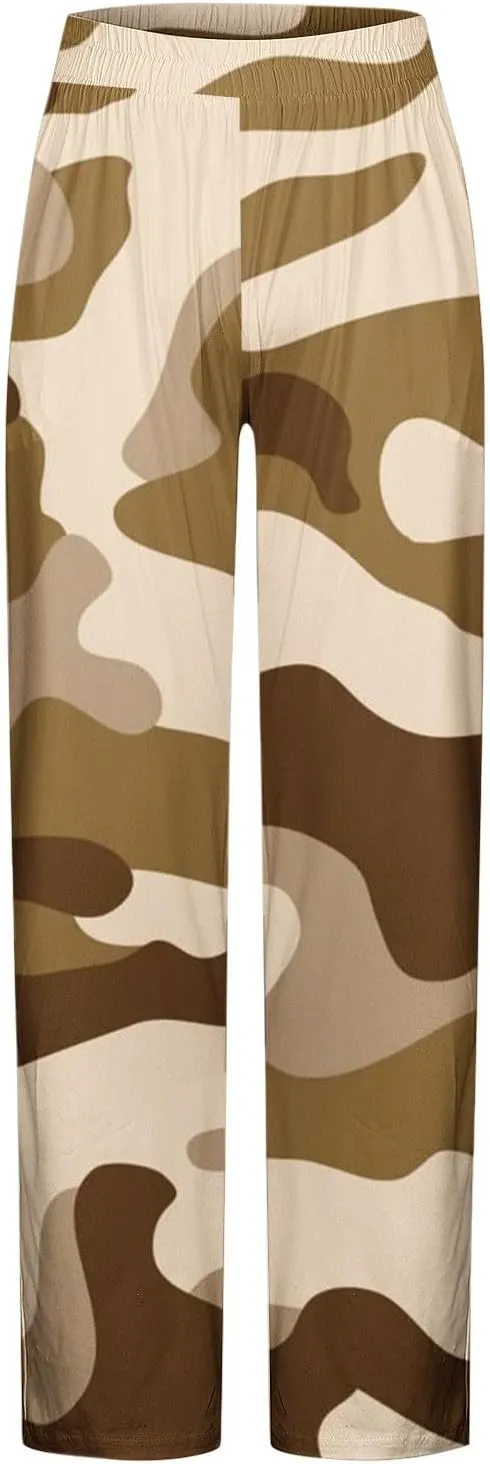 Finelylove Mens Sweatpants Loose Fit Camo Pants Elastic Waist Straight Leg Casual Lounge Pants Loungewear Trousers