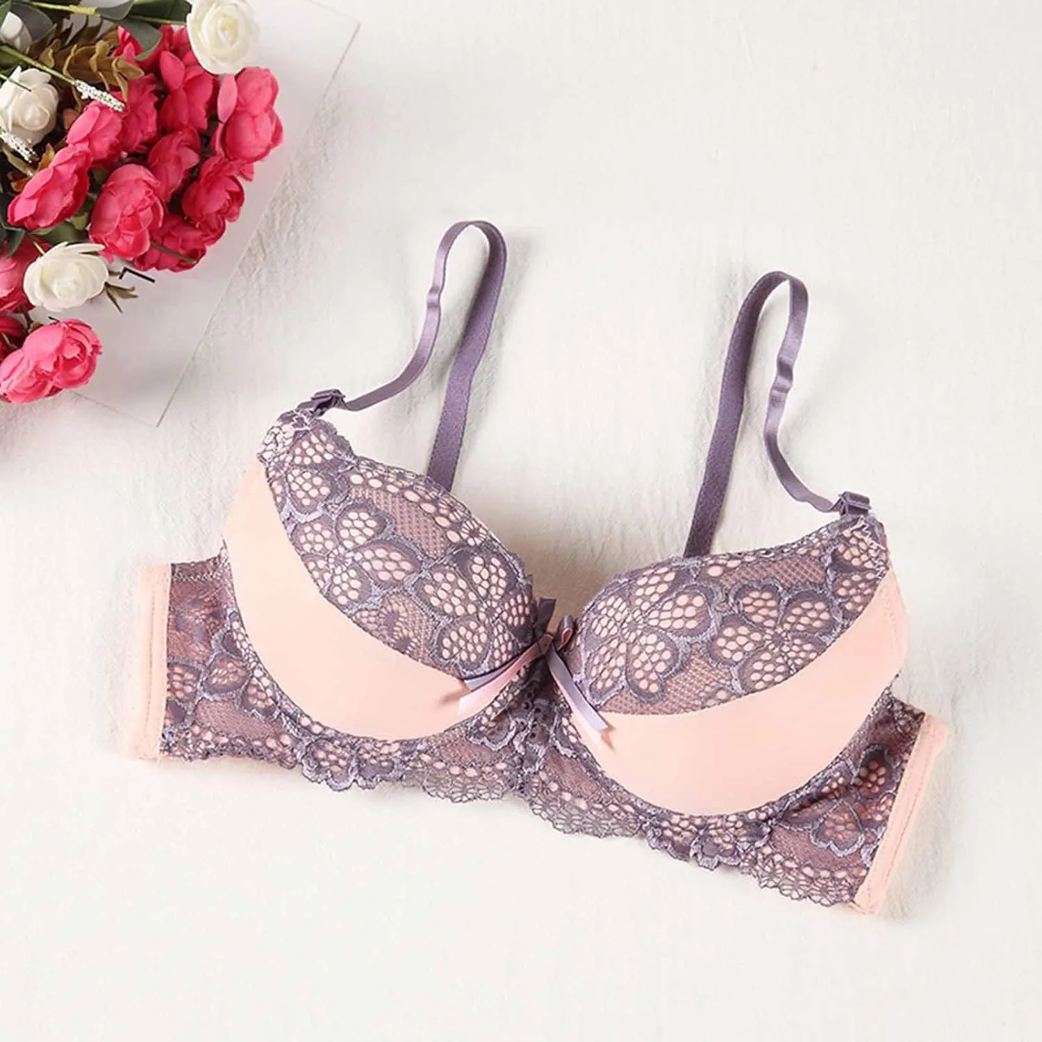 Floral Lace Patchwork Bra Womens Push Up Seamless Comfort Everyday Bras Full Coverage Lift Up Soft Breathable Bralette