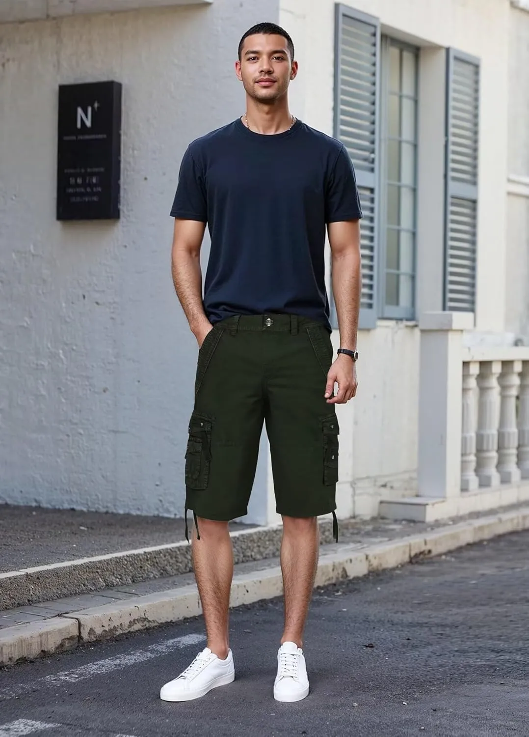 Fried-Denim Mens Everyday Poplin Belted Cargo Fairfax Shorts