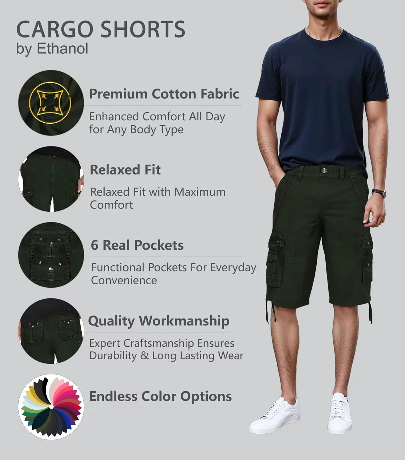 Fried-Denim Mens Everyday Poplin Belted Cargo Fairfax Shorts